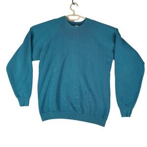 Vintage Fruit Of Loom Blank Plain Blue Teal Sweatshirt XL Made In USA Gym